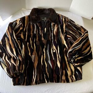 Men’s Italian Vintage Striped Multicolor Fur Jacket - Rich Earth Tones